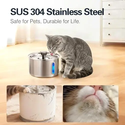 Fuente de Agua de Acero Inoxidable para Gatos 3L - Silenciosa y Automática con Ventana LED - imagen 2
