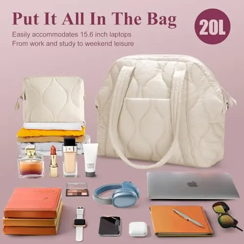 Bolso Tote Puffer Bagstash para Mujeres - Amplio y Elegante en Color Albaricoque - imagen 3