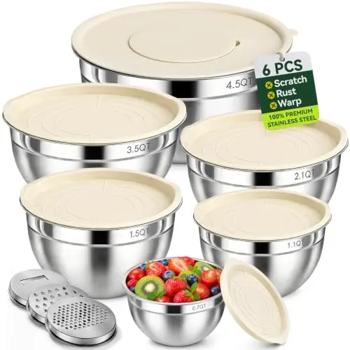 Juego de 6 Bolos de Mezcla de Acero Inoxidable RFAPPMV con Tapas