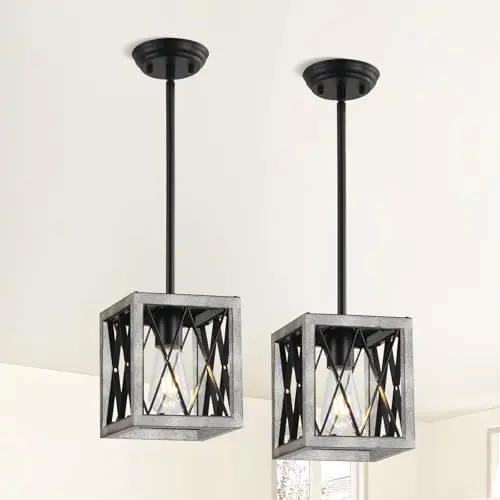 Luz Colgante KEESFU Estilo Rústico con Diseño de Jaula Geométrica y Varillas Ajustables de 39"