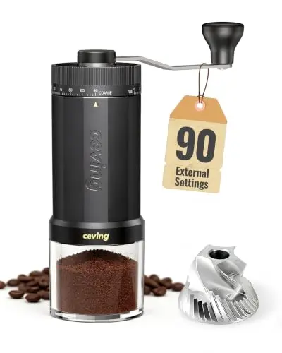 Molino de Café CEVING con 90 Configuraciones Externas, Capacidad de 60g, Color Negro