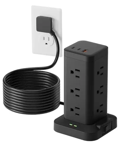 Torre de 12 Salidas AC y 3 USB - Estación de Carga con Protector de Sobretensión de 1800J