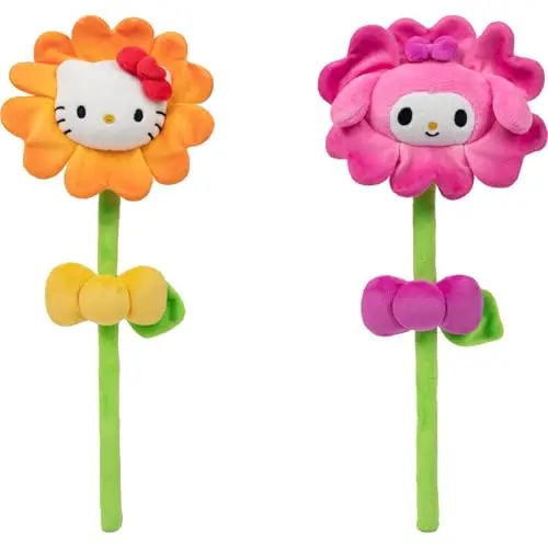 Set de 2 Flores de Peluche Hello Kitty® y My Melody™ con Tallos Flexibles - 14" de Alegría