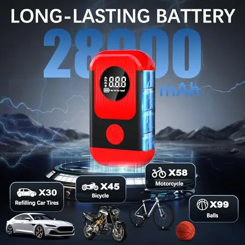 Compresor ApexNexus 4 en 1: Inflador, Jump Starter y Linterna LED, 150PSI, Batería de 28000mAh - imagen 2