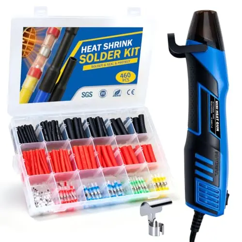 Kit de Mini Pistola de Calor 350W con 460 Accesorios para Conexiones Eléctricas y Retracción Térmica