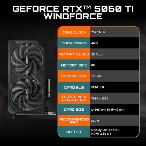 GIGABYTE GeForce RTX 5060 Ti WINDFORCE 8G: Potente GPU con 8GB GDDR7 y tecnología DLSS 4 - imagen 2