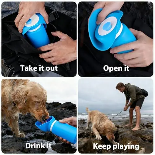 Botella de Agua para Perros Jalopink 2-en-1, Plegable y a Prueba de Fugas (19oz, Azul) - imagen 3