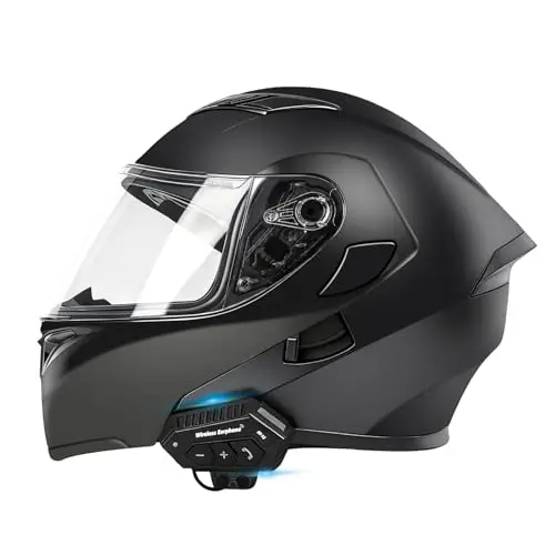 Casco Modular Bluetooth para Motocicleta, Aprobado DOT, con Visera Doble y Sonido Stereo, Matte Black, L
