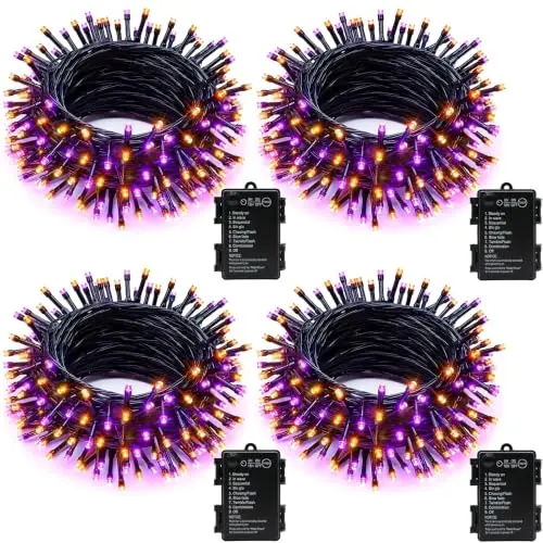 Luz de Halloween Brightown: 4 pack de luces LED a pilas de 17FT con 8 modos