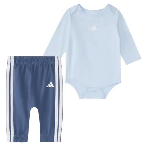 Conjunto adidas Unisex de Bodyshirt y Jogger, Crystal Sky, 12M - Comodidad y Estilo para Bebés