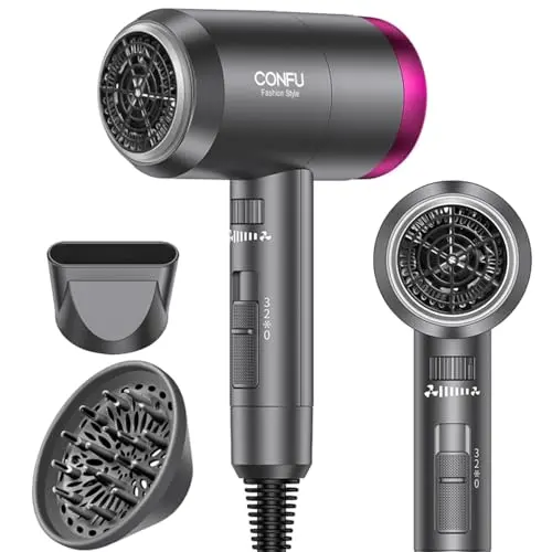 Secador de pelo CONFU 1600W: rápido, portátil, con 3 temperaturas y difusor para todo tipo de cabello.
