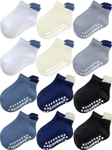 Calcetines Antideslizantes para Niños de 3 a 5 Años - Pack de 12