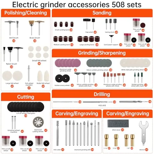 Kit de Accesorios NOEAIKE de 508 Piezas para Herramientas Rotativas con Organizador - imagen 3