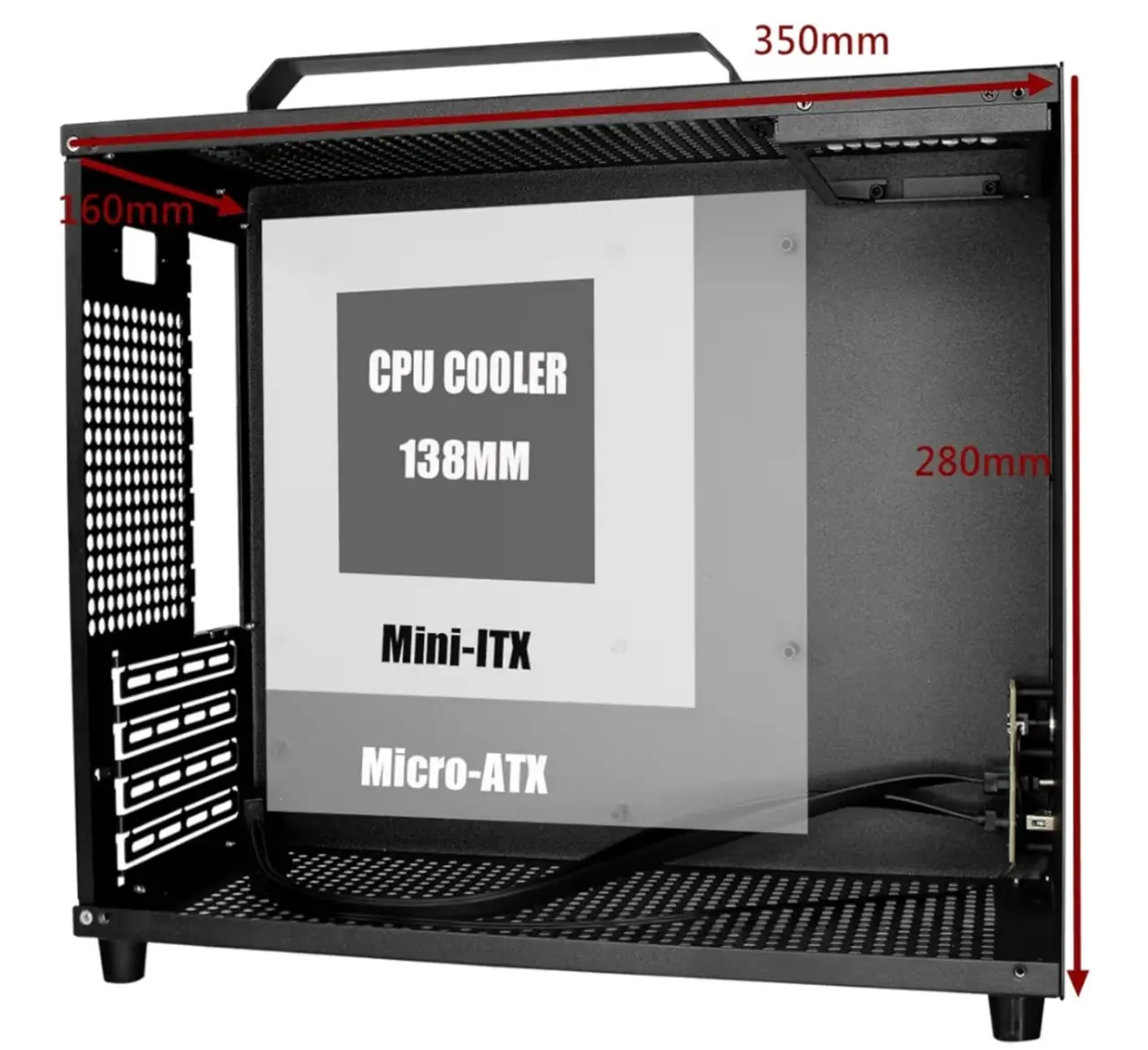 Caja Mini Portátil V500 M-ATX/ITX con Lado Transp. y Soporte para GPU de 320MM (Negro) - imagen 2