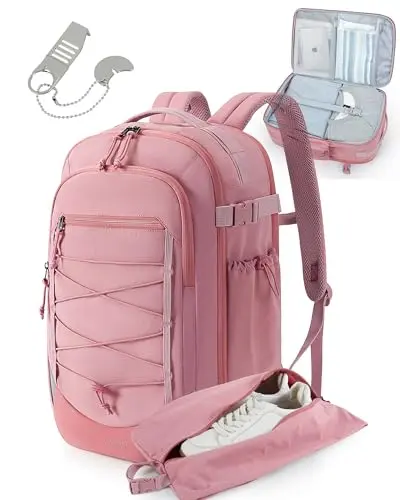 Mochila de Viaje BAGSMART 17.3" - Aprobada para Aerolíneas, Rosa, Gran Capacidad y Seguridad