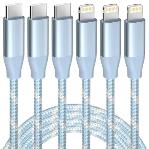Cable USB C a Lightning 6FT, Cargador Rápido MFi Certificado para iPhone - Pack de 3