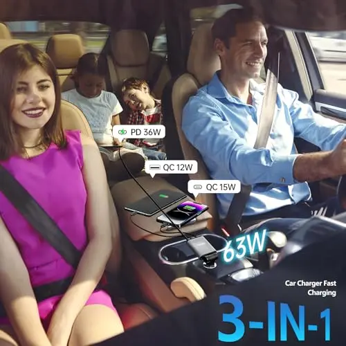 Cargador de coche Flexino Ultra-Slim 63W con cable retráctil de 2.6ft para iPhone 16 y más. - imagen 4