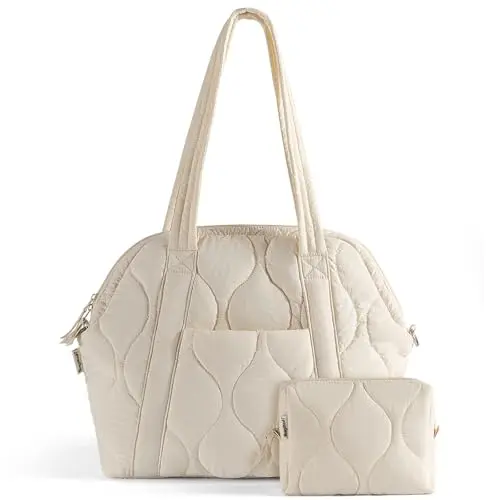 Bolso Tote Puffer Bagstash para Mujeres - Amplio y Elegante en Color Albaricoque