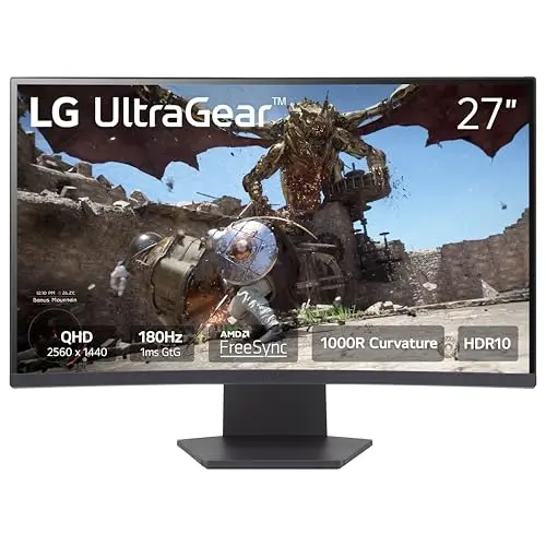 Monitor Gaming Curvo LG 27GS60QC-B 27" QHD 2560x1440, 180Hz, 1ms, FreeSync, HDR10