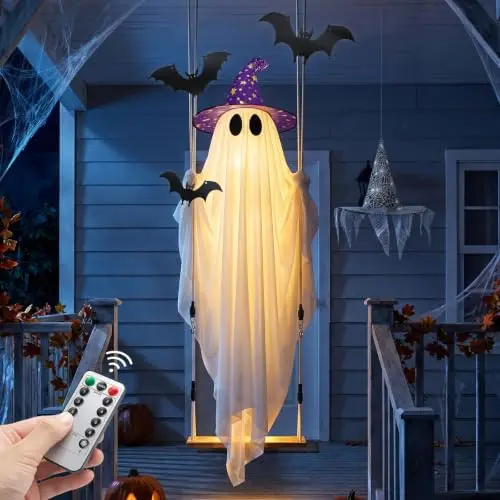 Fantasma Colgante de Halloween - 11 FT con Sombrero y Murciélagos