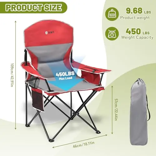 Prime: Silla Plegable XMT con Reposabrazos Anchos y Soporte de 450lbs, Ideal para Camping - imagen 2