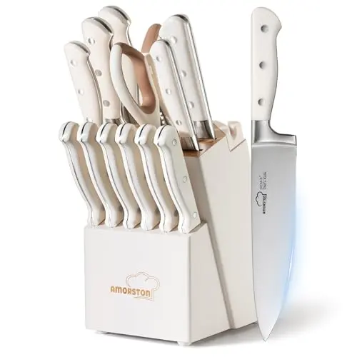 Juego de Cuchillos 14 Pcs de Acero Inoxidable Alemán con Block y Afilador, para Cocina