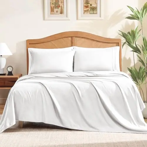 Juego de Sábanas ClevaHome Queen Size, 4 Piezas, Color Blanco Perla