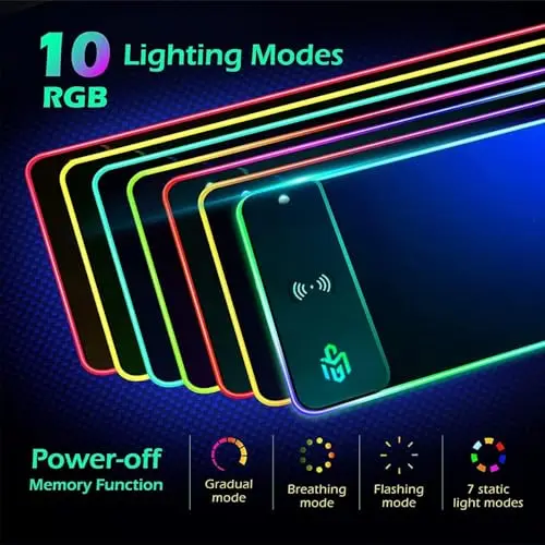 Alfombrilla de Ratón GIM RGB con Carga Inalámbrica 15W - XXL 800x300mm, 10 Modos de Luz - imagen 3
