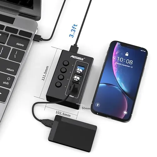 Hub USB 3.2 de 4 puertos con adaptador multiport y switches independientes - imagen 5