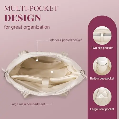 Bolso Tote Puffer Bagstash para Mujeres - Amplio y Elegante en Color Albaricoque - imagen 4