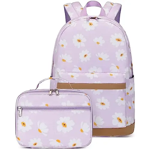 Mochila Daisy para escolares con caja de almuerzo, ligera y resistente al agua