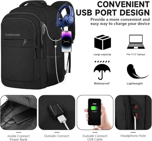 Mochila Lapsouno Travel 15.6" - Antirrobo, Resistente al Agua, con USB y gran capacidad - imagen 4