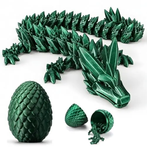 Huevo Dragón KOVEF 12" Impreso en 3D con Dragón Articulado Negro y Verde
