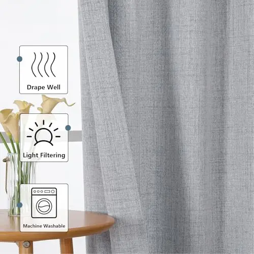 Cortinas Grises Chyhomenyc 96'' con Textura Lino, 2 Paneles Filtrantes de Luz para Sala y Dormitorio - imagen 2