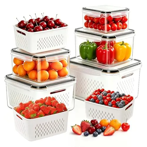 HestiaSnax: Contenedores de Almacenamiento de Frutas para Refrigerador (5 Pack) - Fugas y Frescura Aseguradas