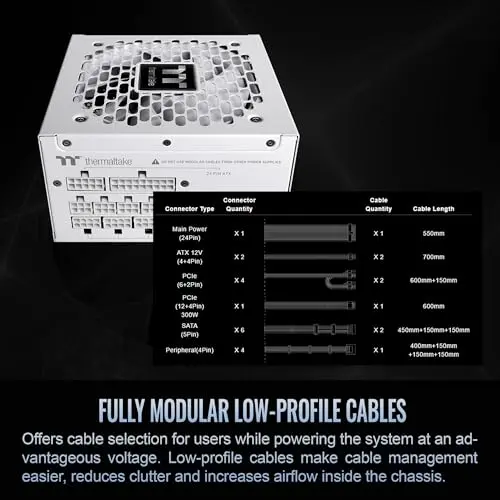 Fuente de Poder Thermaltake Toughpower GT 850W Snow, Eficiencia 80 Plus Gold y Conector PCIe 5.1 - imagen 5