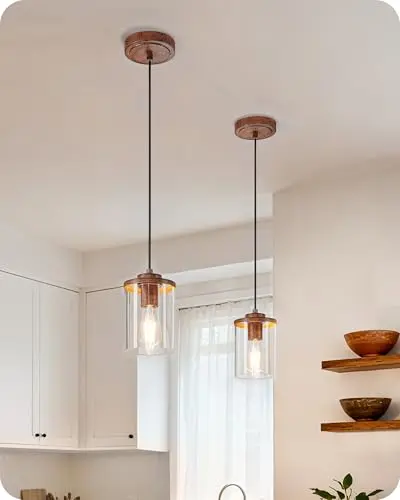 Lámpara Colgante EDISHINE Estilo Campestre con Pantalla de Vidrio Transparente