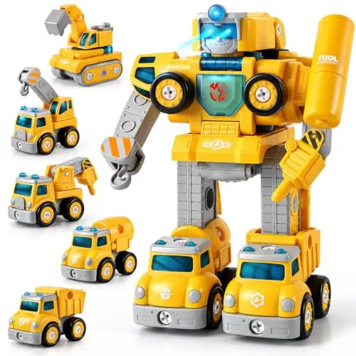 Construction Hero: Robot Transformador 5-en-1 para Niños de 3 a 8 Años con Sonidos y Luces