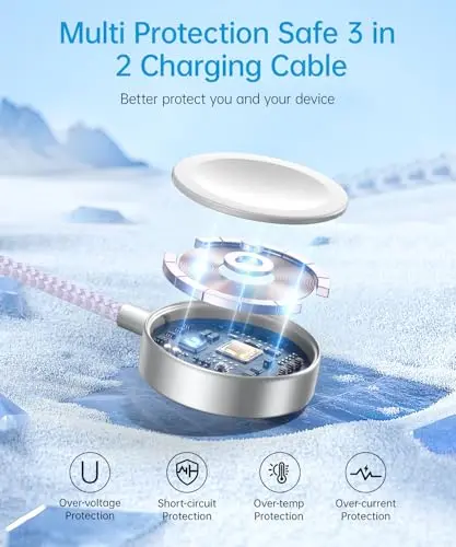 Wtinquik Cable Multifuncional Carga Rápida 3 en 2 para Apple Watch y iPhone, 4FT, Púrpura - imagen 5