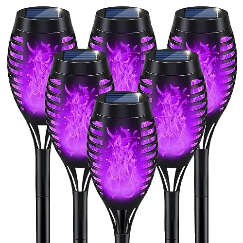 Luz Solar Halloween IkeeRuic: Llama Morada Parpadeante para Decoración Exterior