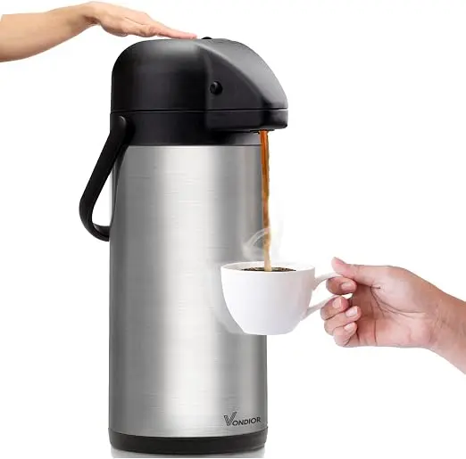 Jarra de café Airpot de 85 onzas (2.5L) con bomba, dispensador de café aislado de acero inoxidable