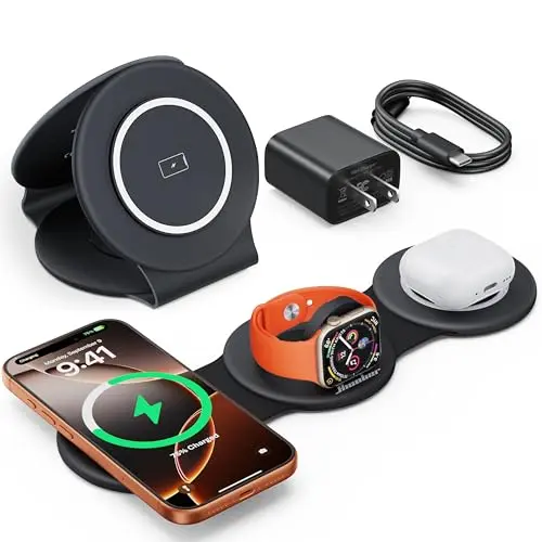 Estación de Carga Inalámbrica 3-en-1 HICOBER para iPhone, Watch y AirPods - Carga Rápida y Diseño Plegable