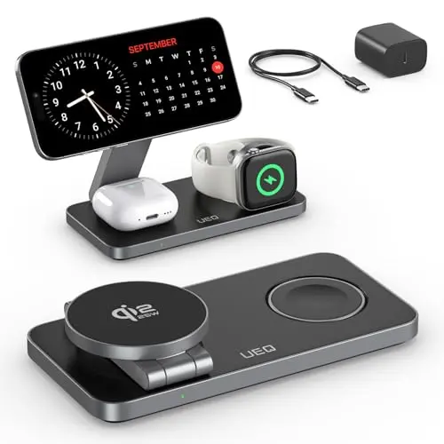 Estación de Carga 3 en 1 UEQ para Apple: Carga Inalámbrica Magnética 25W Rápida y Portátil