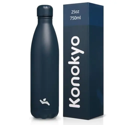 Botella de Agua Aislada de Acero Inoxidable Konokyo 25 oz, Azul Marino