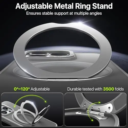 Funda QTlier para iPhone 15 Pro con soporte giratorio 360° y protección contra caídas (Gris) - imagen 5