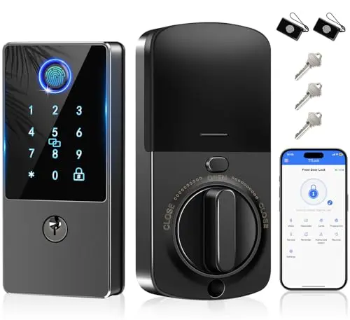 Cerradura Inteligente Electromecánica con Huella Digital y Control por App - Acabado Negro Mate