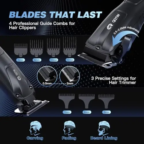 Cortapelos QQTIN para Hombres, Inalámbrico con Carga Rápida y Motor de 8500RPM - Resultados de Barbería - imagen 5