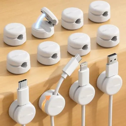 Rocoren 12 Pack de Clips Magnéticos para Cables, Organizador Rotatorio 360° Sin Residuo