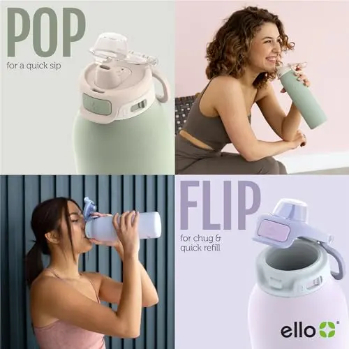 Botella de Agua de Acero Inoxidable Ello Pop & Fill 22oz con Tecnología de Relleno Rápido y Doble Pared - imagen 4