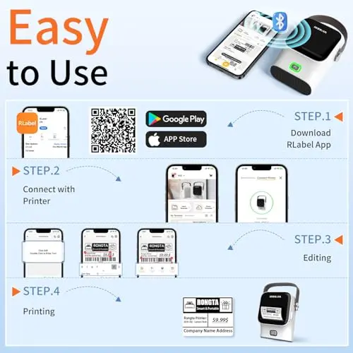 Impresora de Etiquetas Rongta R22: Bluetooth, Portátil, 203dpi, Ideal para Oficina y Organización del Hogar - imagen 3